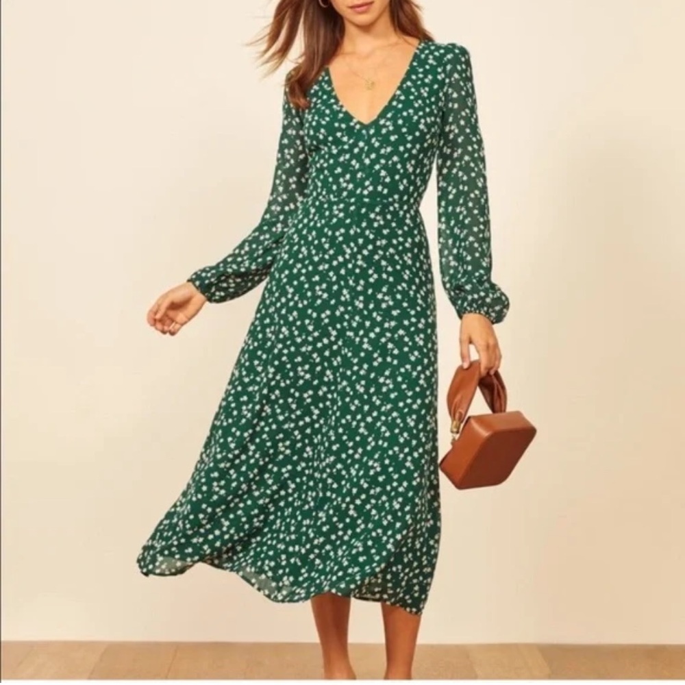 Reformation Joy Floral Dress Size 12 Long Sleeve Open Back EUC